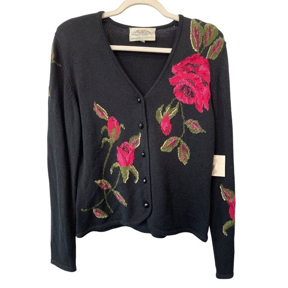 Vintage 90s Susan Bristol Cardigan Size Small Floral Sweater Beads Deadstock NEW - Picture 1 of 9